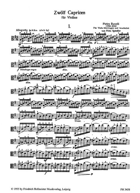 12 Capricen for violin , for Viola transcribed