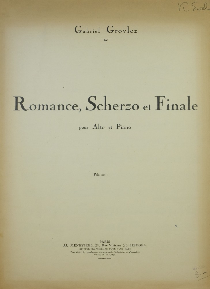 Romance, Scherzo et Finale, für Bratsche und Klavier