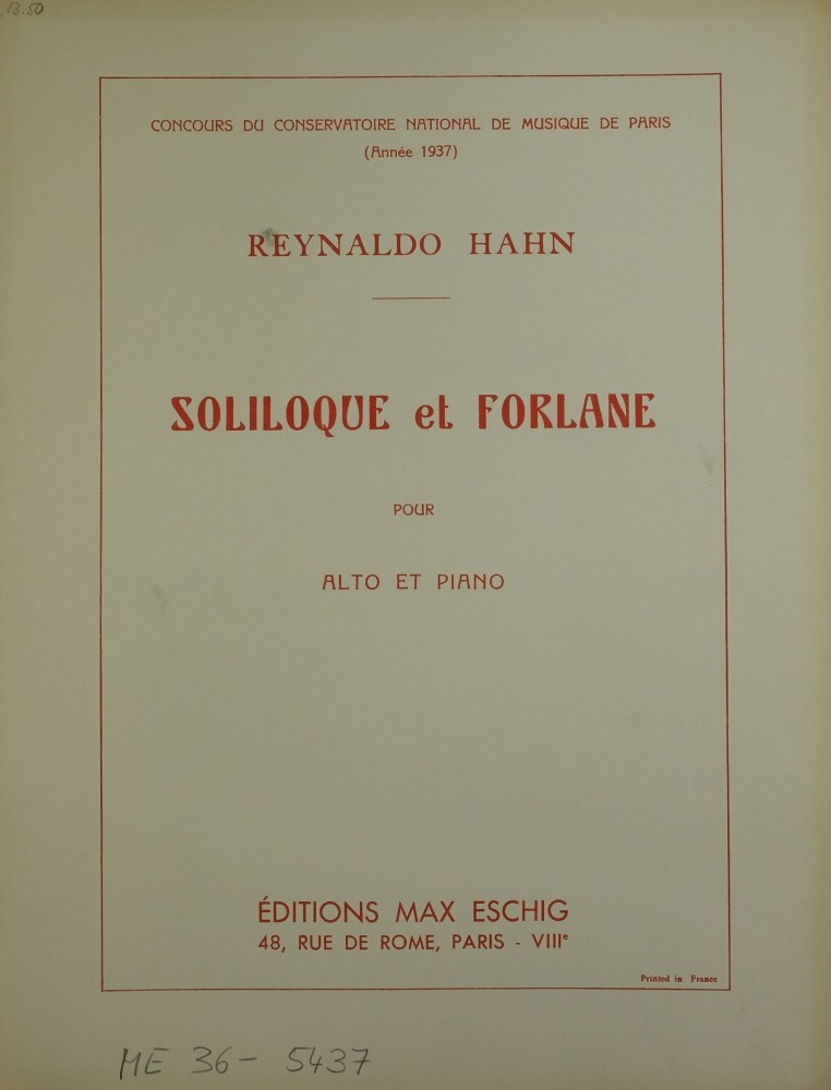 Soliloque et Forlane, für Bratsche und Klavier