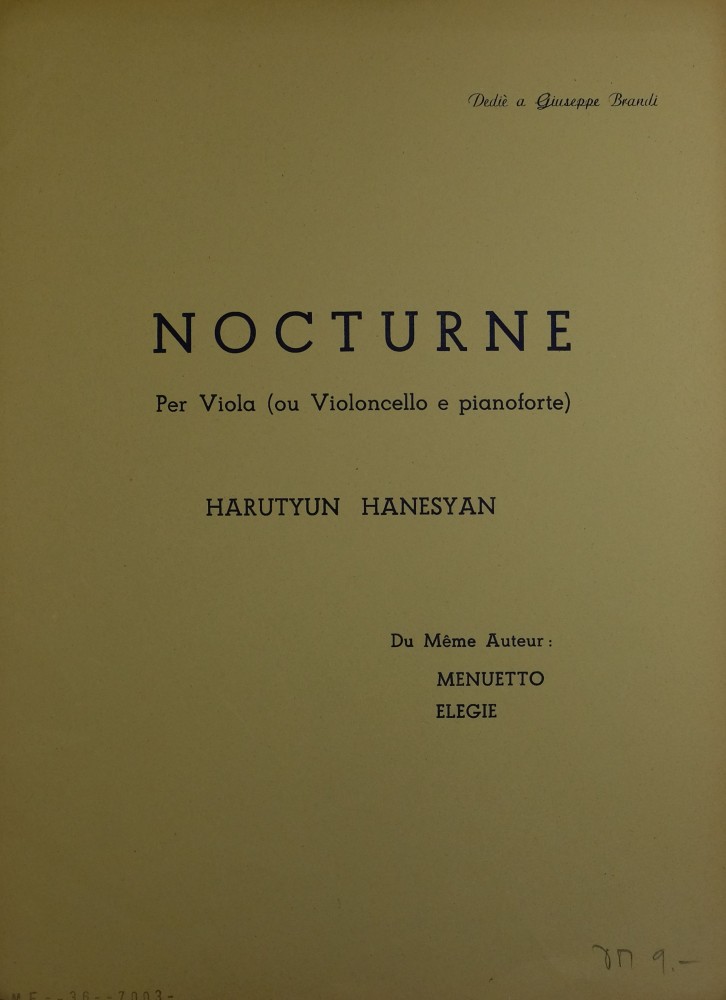 Nocturne C-dur, für Bratsche (Violoncello) und Klavier, für Bratsche und Klavier