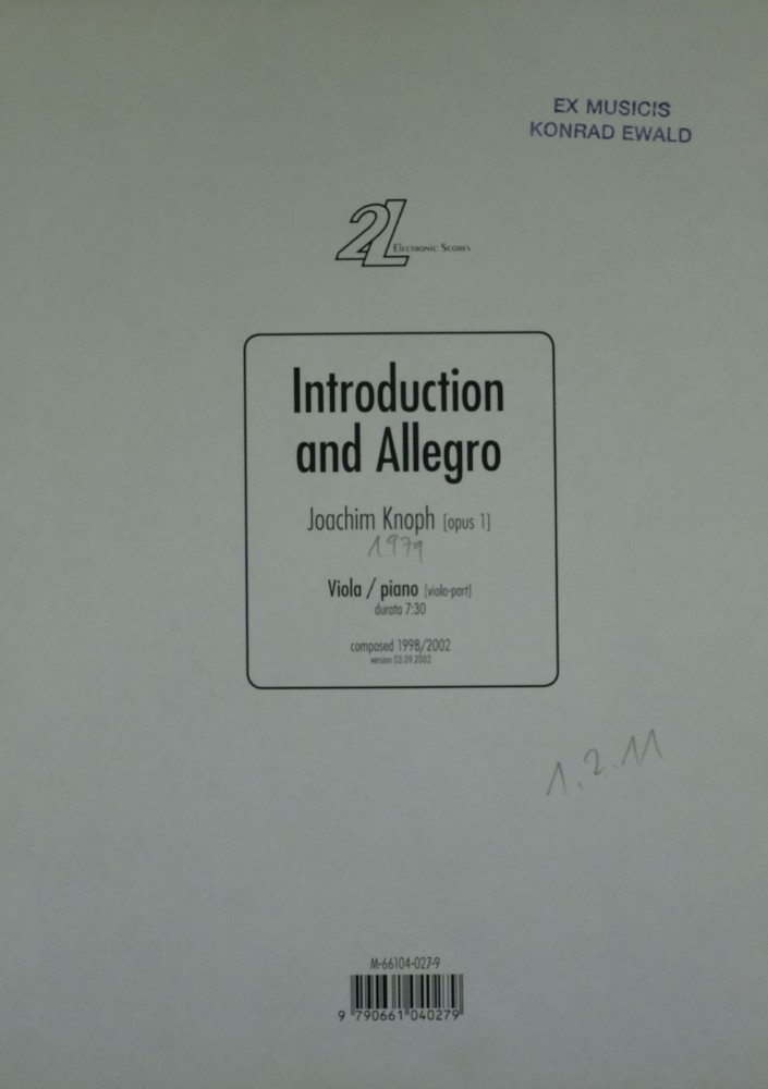 Introduction and Allegro, op. 1, für Bratsche und Klavier