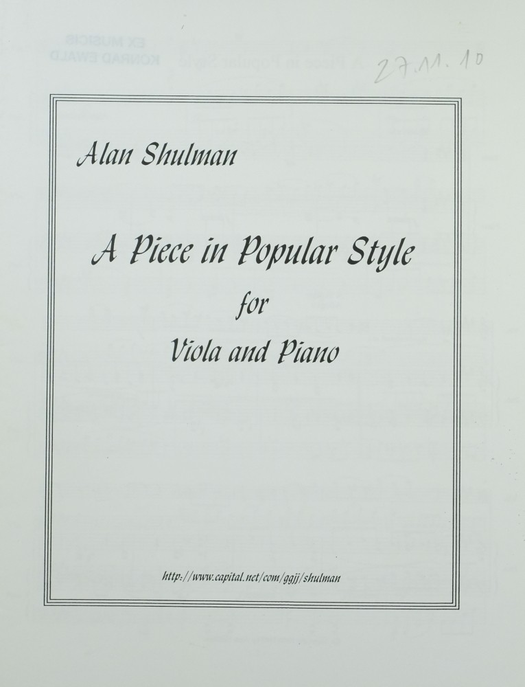 A Piece in Popular Style, für Bratsche und Klavier